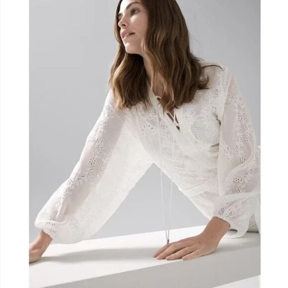 NEW White House Black Market Long-Sleeve White Eyelet Dress, S - Picture 2 of 16